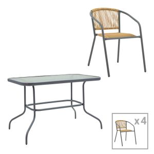 ТРАПЕЗНА МАСА VALOR-LINDARIA КОМПЛЕКТ ОТ 5 ЧАСТИ АНТРАЦИТ МЕТАЛ-СТЪКЛО-ПЕ РАТАН В ЕСТЕСТВЕН ЦВЯТ 110X60X70СМ