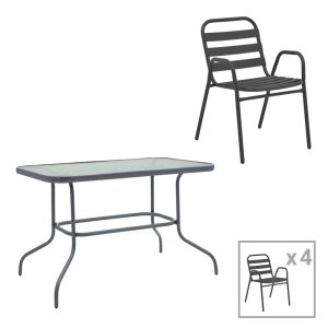 ТРАПЕЗНА МАСА VALOR-SUSSIE КОМПЛЕКТ ОТ 5 ЧАСТИ АНТРАЦИТ МЕТАЛ-СТЪКЛО 110X60X70СМ
