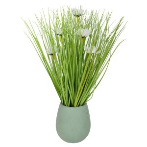 ТРЕВА В БЯЛА КЕРАМИЧНА САКСИЯ 10X9X31 СМ