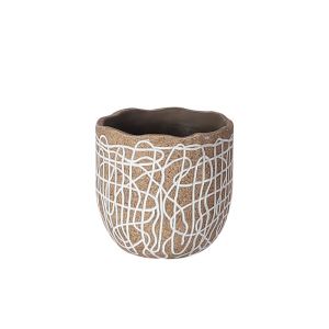 Циментова саксия, бежово-бяла, кръгла с абстрактни линии Φ18x17.5см - 1/6kib