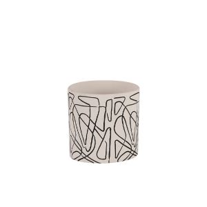 Циментова саксия, кремаво-черна, кръгла с абстрактни линии Φ16.5x15см - 1/12кутия