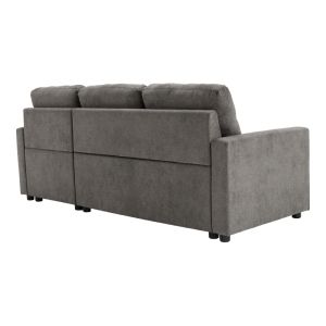 Ъглов разтегателен диван Napora с място за съхранение, сив плат, 214x83/138x90см