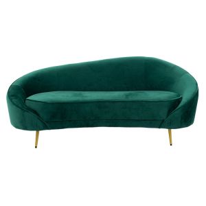 Amora three-seater sofa, plush, dark green, with gold metal legs, 180x81x77cm