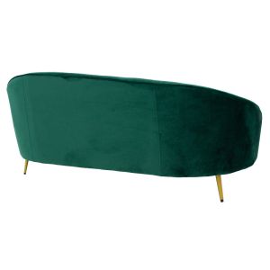 Amora three-seater sofa, plush, dark green, with gold metal legs, 180x81x77cm