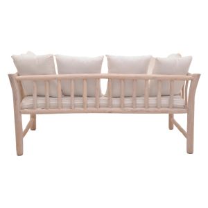 2-seater sofa Dranjere natural teak wood with beige fabric 162x80x71cm