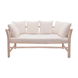 2-seater sofa Dranjere natural teak wood with beige fabric 162x80x71cm