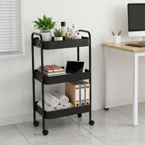3-TIER TROLLEY NEDEA, BLACK METAL, 41X30X77CM