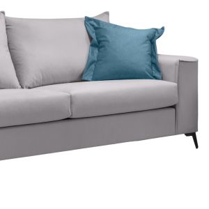 3-seater sofa Verona light gray fabric with blue pillows 225x93x100cm
