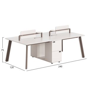 4-местово работно бюро Newline Hm18277 меламин в кремаво бяло с алуминиеви крака 240x120x75всм.