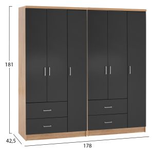 6-door wardrobe Caesar Hm21236.01 melamine in sonam color and dark gray 180x42.5x181cm.