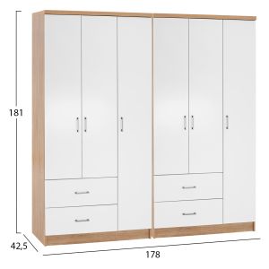 6-door wardrobe Caesar Hm21236.02 melamine in sonam color and white 180x42.5x181cm.
