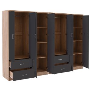 8-door wardrobe Briana Hm21237.01 melamine in sonam color and dark gray 241x42.5x180.5cm.