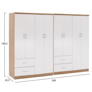 8-door wardrobe Briana Hm21237.02 melamine in sonam and white 241x42.5x180.5hcm.