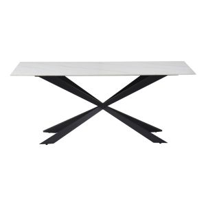 Cozline table white marble sintered stone-leg black metal 180x90x76cm