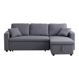Kamore ъглов разтегателен диван с място за съхранение, сив, плат 223x146x85см