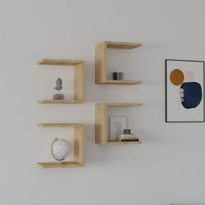 Perari 4pcs wall shelf in oak shade 30x19.6x30cm