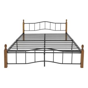 Queen Size легло Faryn орех каучуково дърво-черен метал 150x200cm