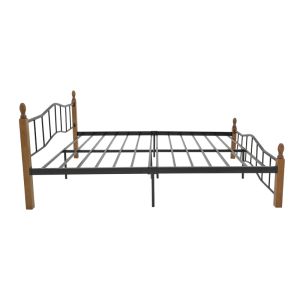Queen Size легло Faryn орех каучуково дърво-черен метал 150x200cm