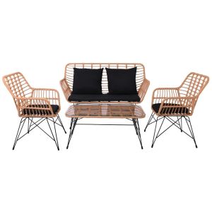 Salsa Max 4-piece garden furniture set, black metal frame, natural colored woven rattan, black cushions Ε285,s