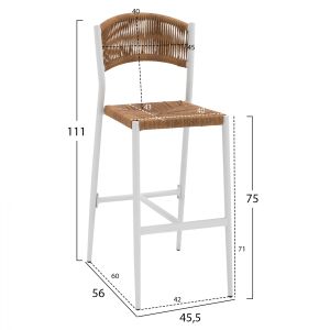Алуминиев бар стол бял с кафеви въжета Hm5789,01 45,5x56x111cm