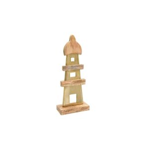 Aluminum decorative lighthouse 2386 with wooden base gold color 12x5x32cm