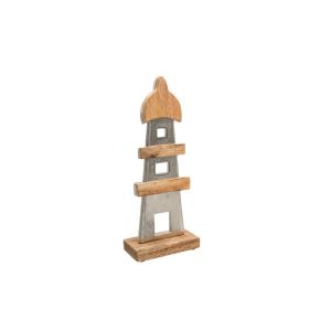Aluminum decorative lighthouse 2386 with wooden base silver color 12x5x32cm