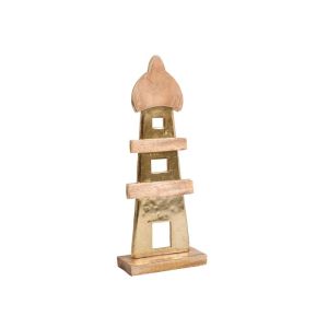 Aluminum decorative lighthouse 2390 with wooden base gold color 18x7x45cm