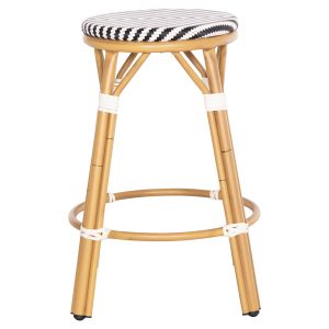 Aluminum medium bar stool Chino Hm6286.03 bamboo look and black textile 43x43x65hcm.