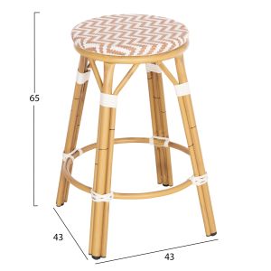 Aluminum medium bar stool Chino Hm6286.04 bamboo look in natural and textile 43x43x65hcm.