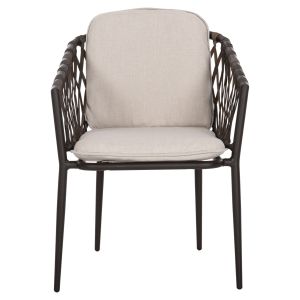 Aluminum chair with armrests Bolly Hm6080 brown frame - synthetic rattan in brown-beige cushions 58.5x67x86cm Hm6080