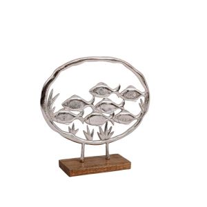 Aluminum decorative fish 2803 passage with wooden base silver color 32x6x30cm