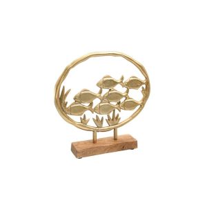 Aluminum decorative fish passage 2789 with wooden base gold color 25x5x24cm