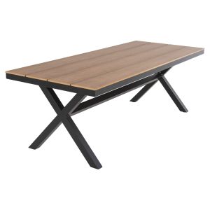 Aluminum rectangular table Tawnee Hm6039.01 Anthracite-polywood in natural wood color 219.5x89.5x73cm Hm6039