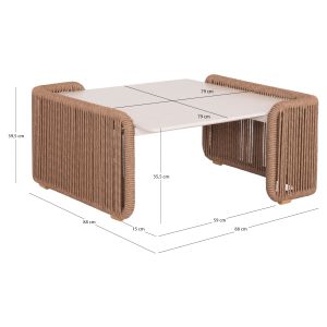 Алуминиева холна маса Destiny Zen за градина Sm6171 ратан и плот от синтерован камък 88x88x39.5 см