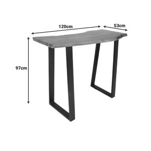 Bar table Miles, solid acacia wood 3.7-4 cm in walnut color with black metal legs 120x53x97 cm