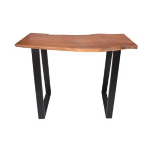 Bar table Miles, solid acacia wood 3.7-4 cm in walnut color with black metal legs 120x53x97 cm