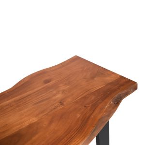 Bar table Miles, solid acacia wood 3.7-4 cm in walnut color with black metal legs 120x53x97 cm
