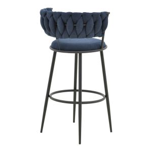 Bar stool Alkia I with dark blue fabric - black metal leg 50x56x95cm
