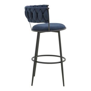 Bar stool Alkia I with dark blue fabric - black metal leg 50x56x95cm