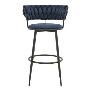 Bar stool Alkia I with dark blue fabric - black metal leg 50x56x95cm