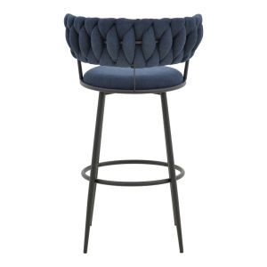 Bar stool Alkia I with dark blue fabric - black metal leg 50x56x95cm