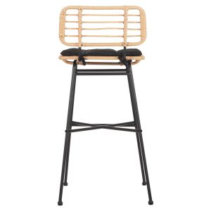 Allegra metal bar stool with cushion in black-with rattan in beige 48x49x99.5hcm Hm5708.11