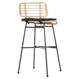 Allegra metal bar stool with cushion in black-with rattan in beige 48x49x99.5hcm Hm5708.11