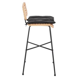 Allegra metal bar stool with cushion in black-with rattan in beige 48x49x99.5hcm Hm5708.11
