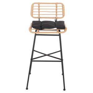 Allegra metal bar stool with cushion in black-with rattan in beige 48x49x99.5hcm Hm5708.11