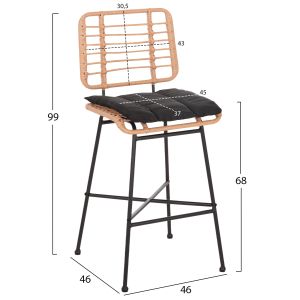 Bar stool Allegra made of metal with cushion black-with rattan in beige 46x46x99hcm Hm5709,11