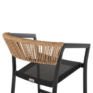 Bar stool Aluminium Black black textile and beige rattan - seat height medium 56.5x57x99.5cm Hm5892.15