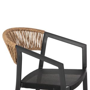 Bar stool Aluminium Black black textile and beige rattan - seat height medium 56.5x57x99.5cm Hm5892.15