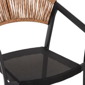 Bar stool Aluminium Black black textile and beige rattan - seat height medium 56.5x57x99.5cm Hm5892.15