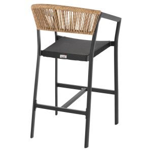 Bar stool Aluminium Black black textile and beige rattan - seat height medium 56.5x57x99.5cm Hm5892.15